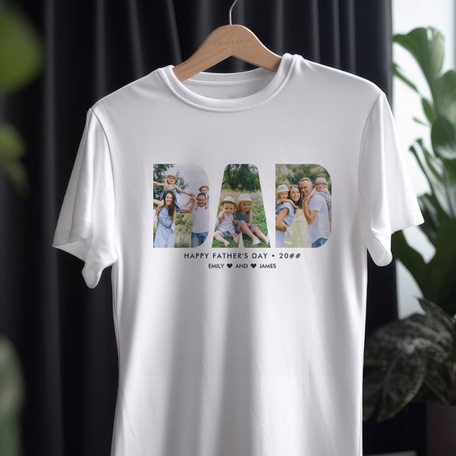 DAD Letter Cutout Photo Collage Custom Text T-Shirt (Creator Uploaded)