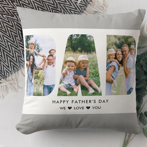 DAD Letter Cutout Photo Collage Custom Text Throw Pillow