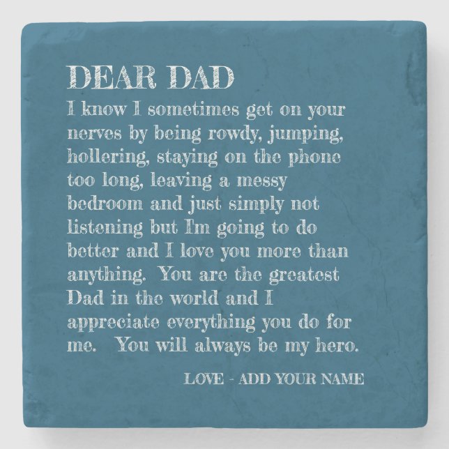 Dad Letter From Teen Daughter Blue Personalized Stone Coaster (Front)