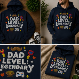 Dad Level Legendary Gift Embroidered Hoodie