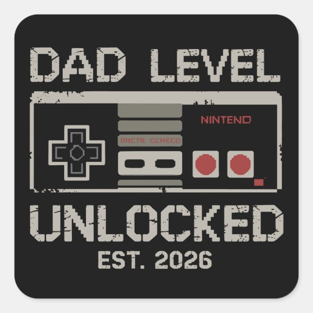 Dad Level Unlocked 2026 Soon to Be Gamer Daddy Square Sticker (Front)