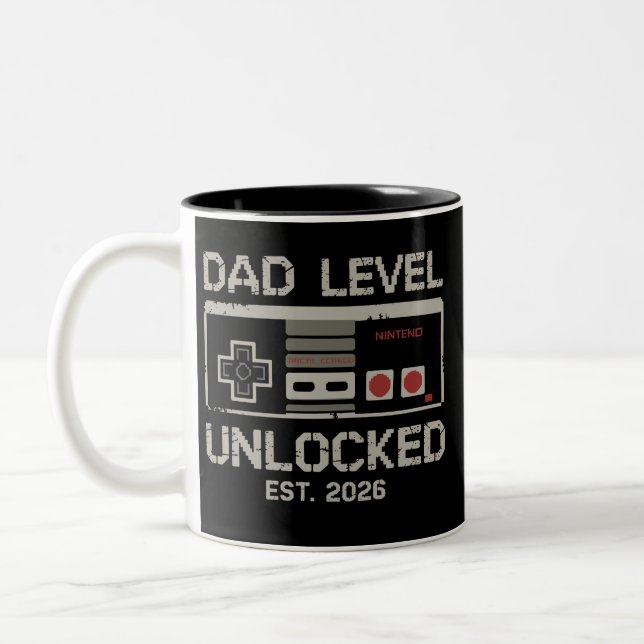 Dad Level Unlocked 2026 Soon to Be Gamer Daddy Two-Tone Coffee Mug (Left)