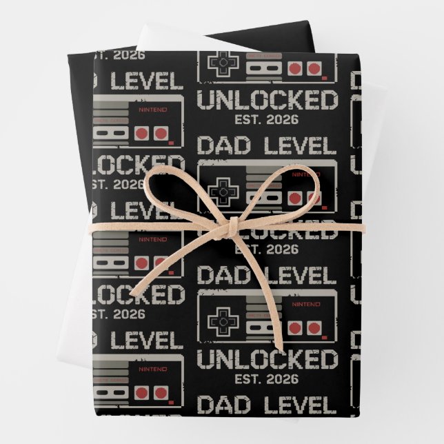 Dad Level Unlocked 2026 Soon to Be Gamer Daddy Wrapping Paper Sheets (In situ)