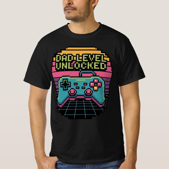 DAD LEVEL UNLOCKED – Classic Pixel Gamer Edition T-Shirt (Front)