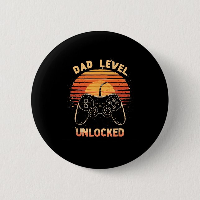 Dad Level Unlocked Funny Retro New Dad Gamer  Button (Front)