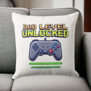 Dad Level Unlocked   Gamer Dad First Father's Day Throw Pillow