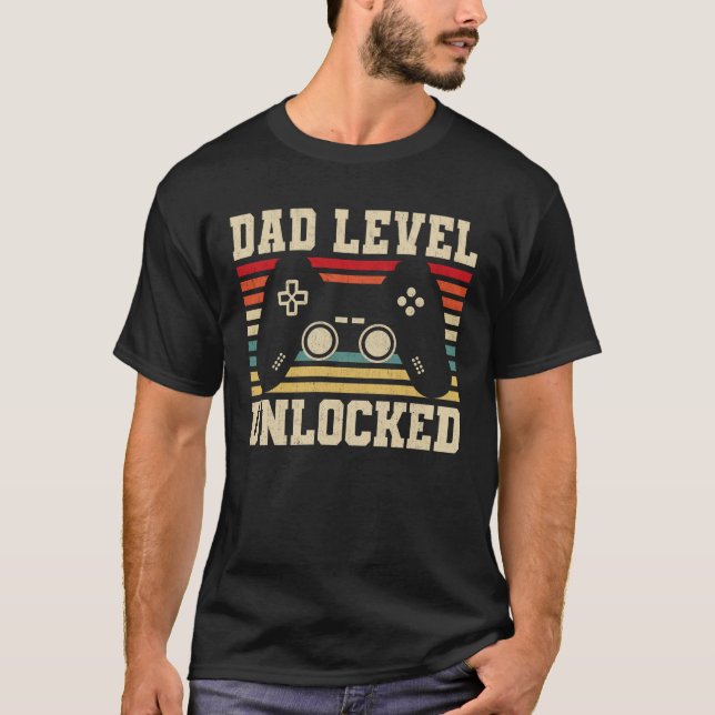 Dad Level Unlocked Pregnancy Announcement T-Shirt (Front)