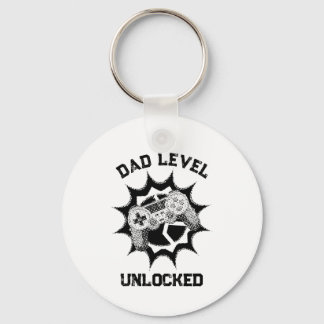 Dad Level Unlocked Retro Gamer Quote Keychain