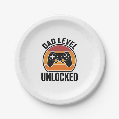 Dad Level Unlocked Vintage Gamer Shirt Design_1 Paper Plates