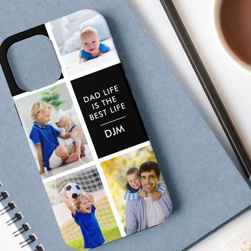 Dad Life is the Best Life 4 Photo Initials Black iPhone 12 Pro Max Case