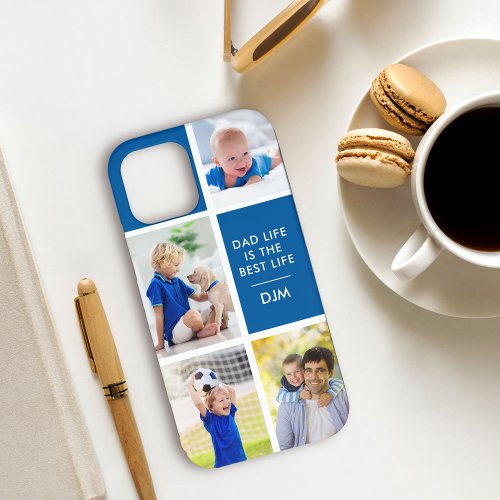 Dad Life is the Best Life 4 Photo Initials Blue iPhone 12 Pro Case