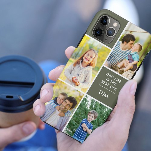 Dad Life is the Best Life 4 Photo Monogram Green iPhone 11 Pro Max Case