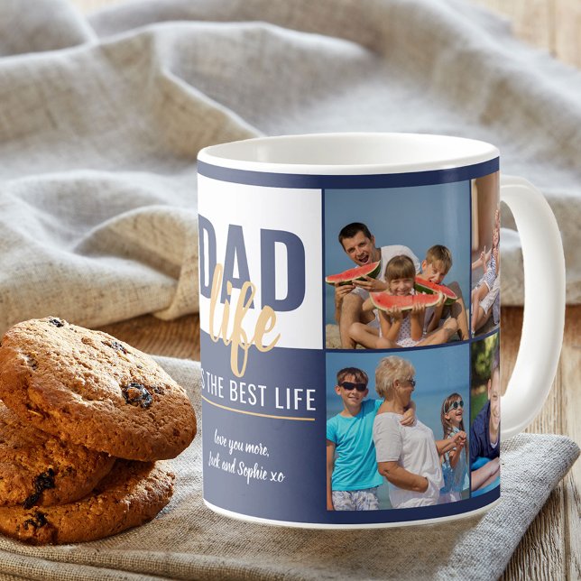 Dad Life Quote 8 Photo Collage Blue Coffee Mug (Creator Uploaded)