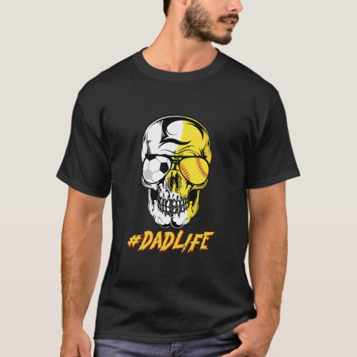 Dad life Sugar Skull for Soccer Softball T_Shirt