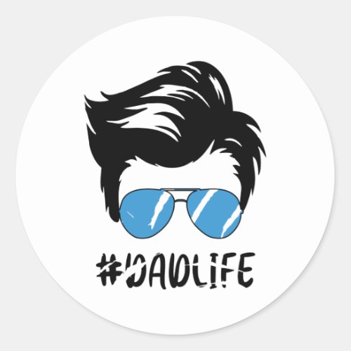 Dad Life with Cute Blue Sunglasses Fathers Day Classic Round Sticker