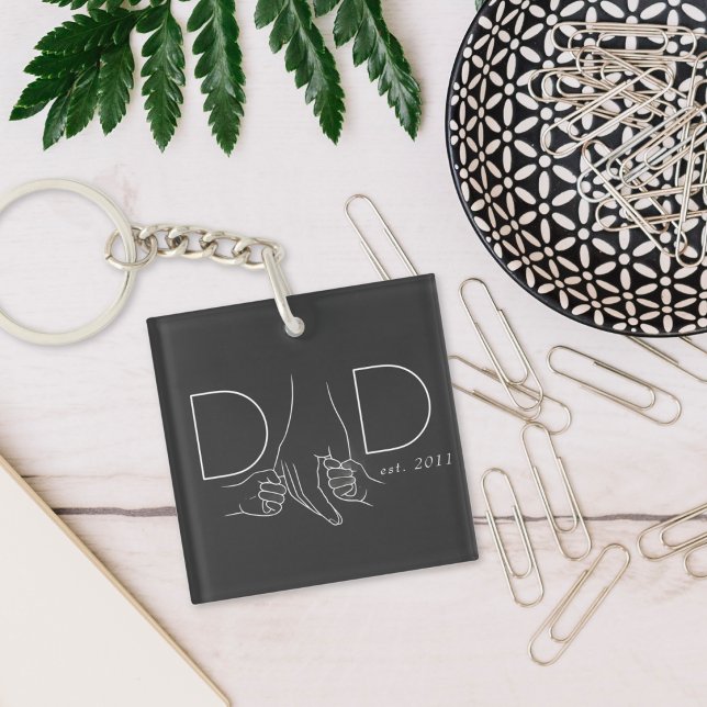 Dad Line Art Father Child Photo Design Keychain (Creator Uploaded)