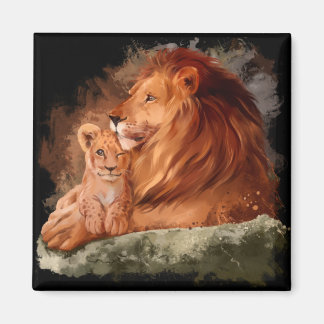 Dad lion and a little lion cub magnet