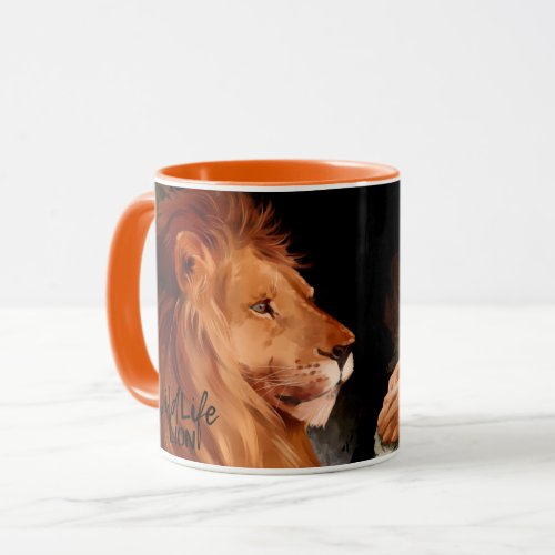 Dad lion and a little lion cub mug