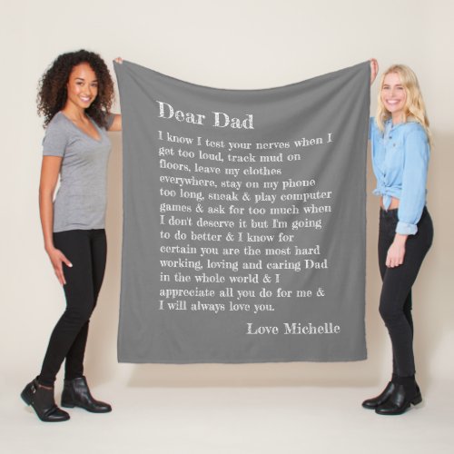 Dad Love Letter Modern Grey Typography Monogram  Fleece Blanket