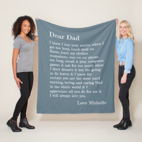 Dad Love Letter Typography Blue Personalized Fleece Blanket