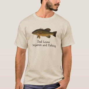 Dad Loves Child's Name and Fishing Fish Bass T-Shirt