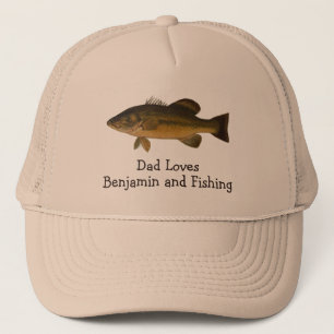 Dad Loves Child's Name and Fishing with Bass Trucker Hat