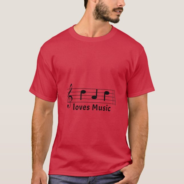 Dad Loves Music In Music Notation Sheet Musician T-Shirt (Front)
