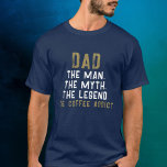 Dad Man Myth Legend Coffee Addict Funny T-Shirt<br><div class="desc">Dad Man Myth Legend Coffee Addict Funny Father's Day T-shirt. Funny Father's day t-shirt with humorous quote ' Dad,  the Man,  the Myth,  the Legend,  the Coffee Addict '. The text is in modern bold typography on blue.</div>