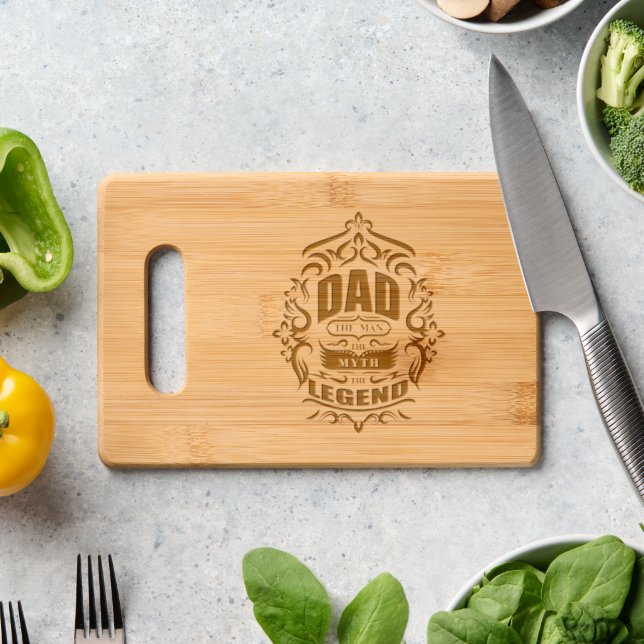 Dad man myth legend Fathers Day typography mens Engraved Cutting Board (Kitchen Counter)