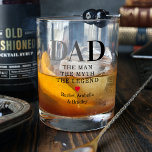 Dad Man Myth Legend Whiskey Glass<br><div class="desc">Personalized whiskey glass for father's day featuring the text "dad,  the man,  the myth,  the legend",  a red heart,  and the childrens names.</div>