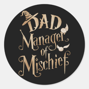 Dad Manager Of Mischief Magical Wizard Fathers Day Classic Round Sticker