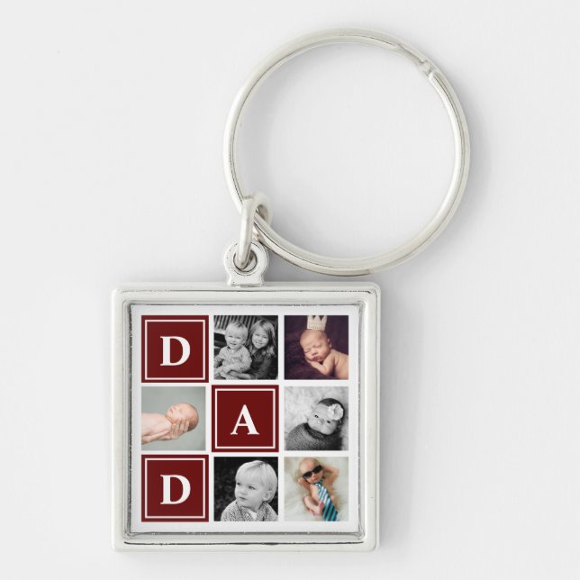 Dad Maroon Custom Photo Collage Keychain (Front)