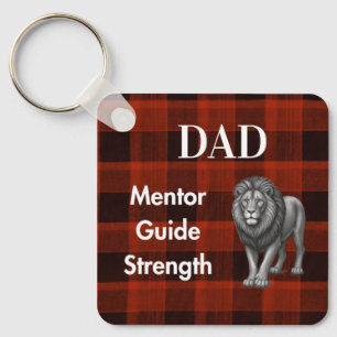 Dad Mentor Guide Strength & Heart Lion red plaid Keychain