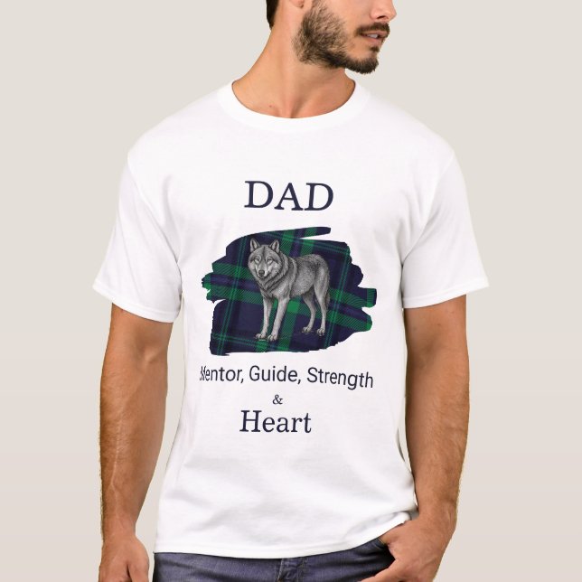 Dad Mentor Guide Strength & Heart Wolf Plaid blue T-Shirt (Front)