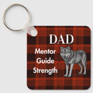 Dad Mentor Guide Strength & Heart Wolf red plaid Keychain