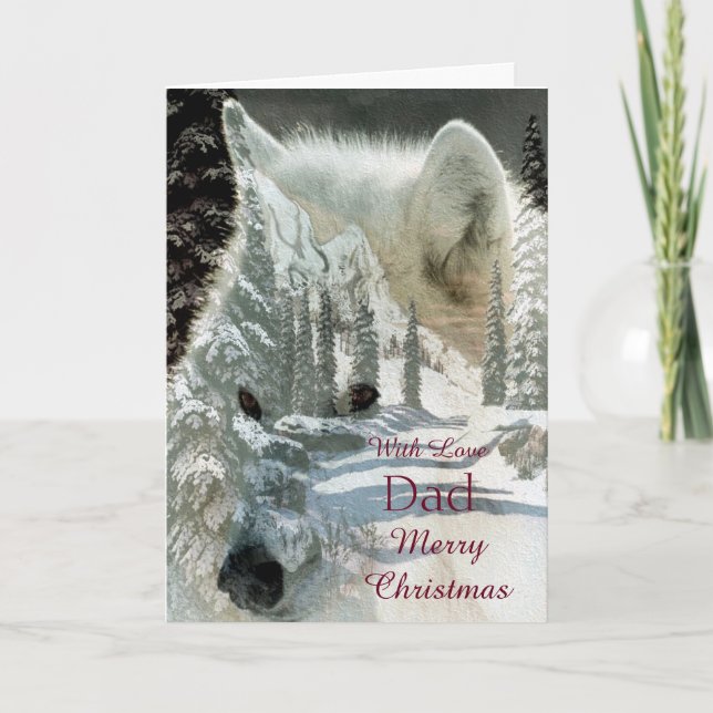 Dad - Merry Christmas - White Wolf Holiday Card (Front)