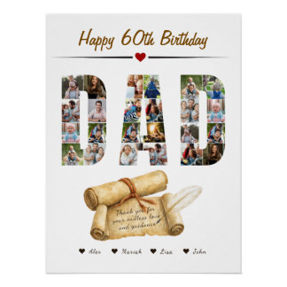 DAD Milestone Birthday Photo Collage, 24 Photo Poster