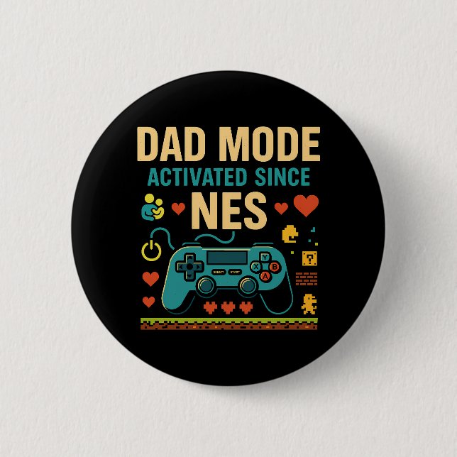 Dad Mode Activated NES Retro Gamer Art  Button (Front)