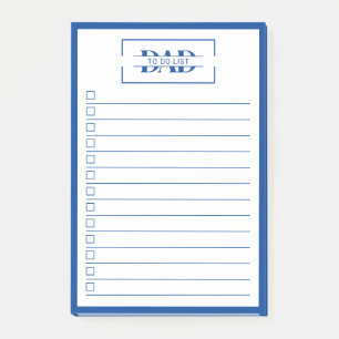Dad Modern Blue Monogram 4" x 6" To Do List Post-it Notes