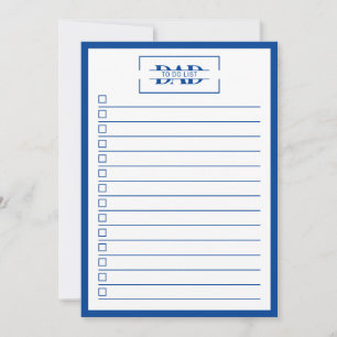 Dad Modern Blue Monogram 5" x 7" To Do List Invitation