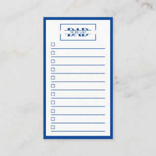 Dad Modern Blue Monogram To Do List 3.5" x 2" Business Card