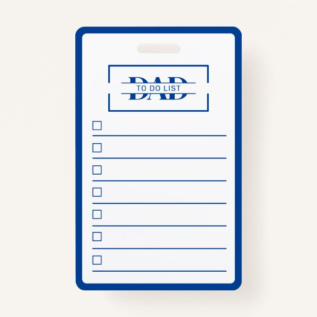 Dad Modern Blue Monogram To Do List Badge (Front)