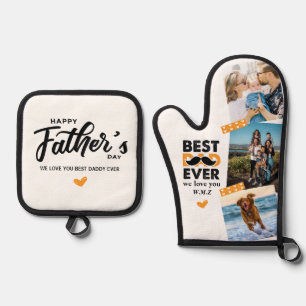 Dad Modern Fathers Day Photo Collage Best Dad Ever Oven Mitt & Pot Holder Set