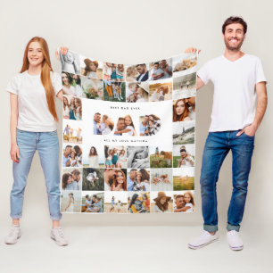 Dad modern multi photo fathers day black white fleece blanket