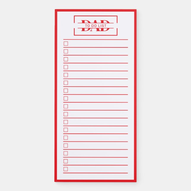 Dad Modern Red Monogram To Do List  Magnetic Notepad (Front)