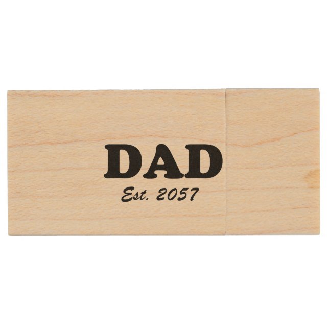 Dad modern typography custom established date wood flash drive (Front)