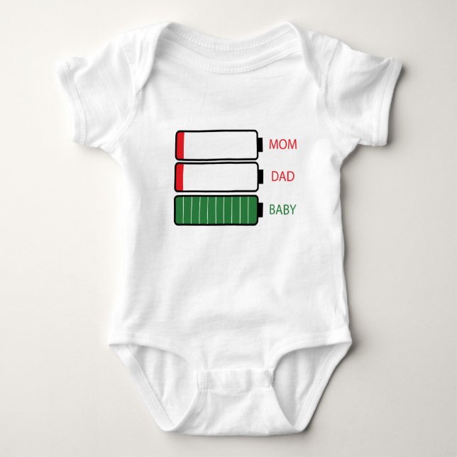 dad mom baby battery charge indication  bodysuit (Front)
