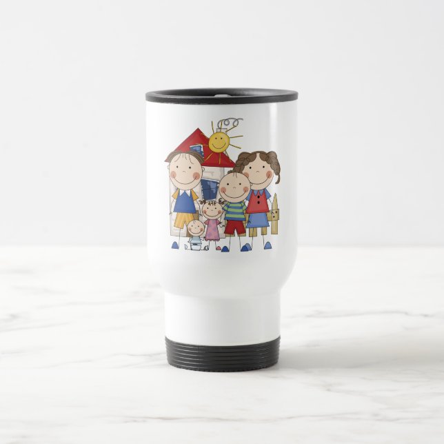 Dad, Mom, Boy, Girl, Baby Boy Family Travel Mug (Center)