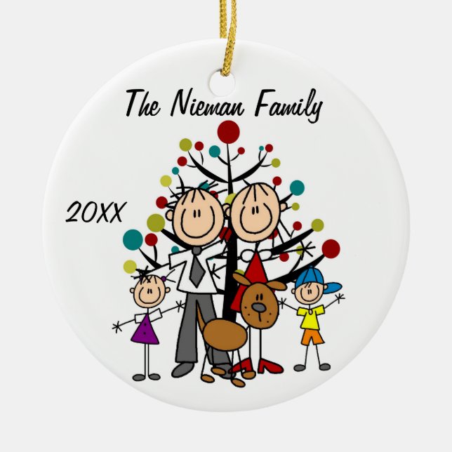 Dad, Mom, Boy, Girl, Dog Custom Holiday Ornament (Front)