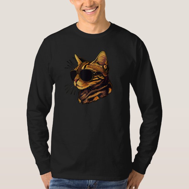 Dad Mom Cat Sunglasses  Bengal Cat T-Shirt (Front)